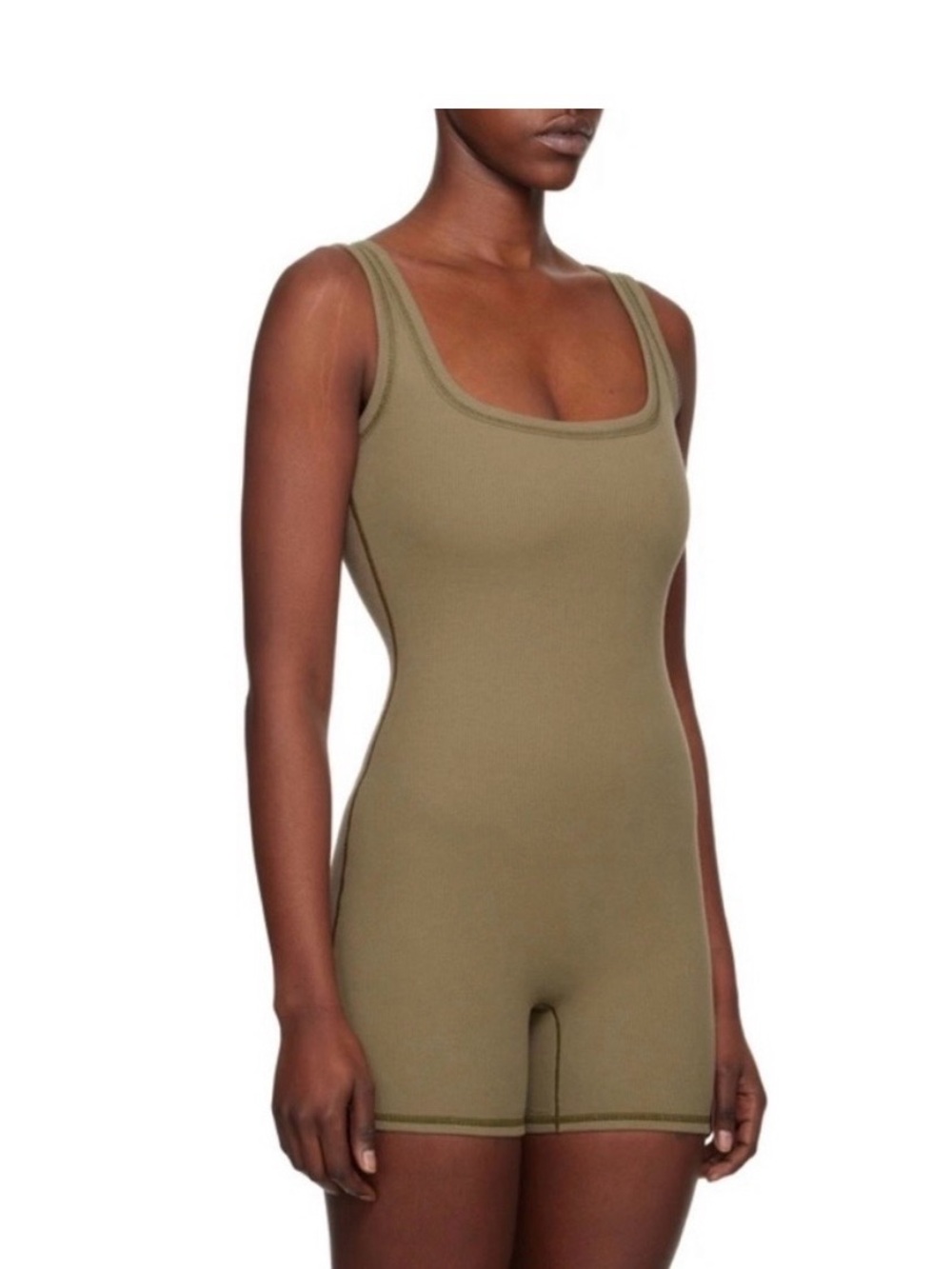 SKIMS Olive Green Cotton Rib Tank Romper Onesie XL NWT Bodysuit Lounge Shorts